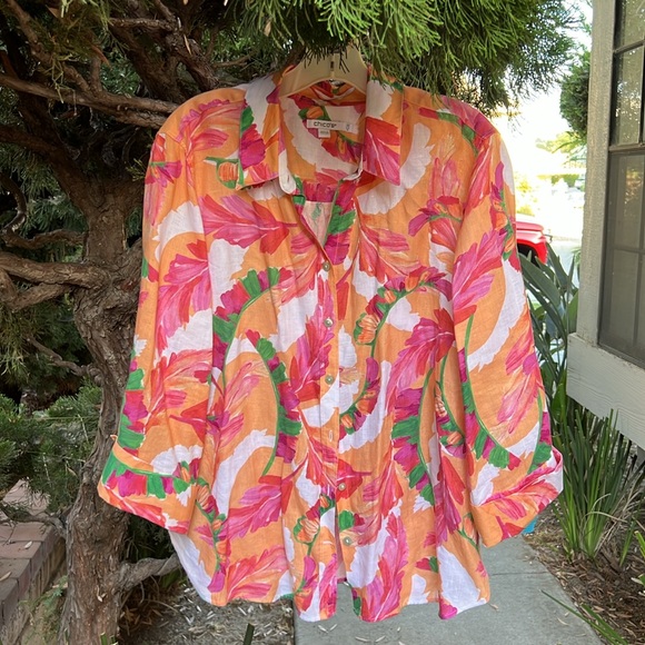 Chico’s Floral Print Blouse 3/4 length sleeves button down 2.5 US XL‎ - Picture 4 of 10